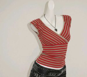 Striped Wrap V-Neck Top
