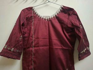 Maroon Embroidered Silk Kurta zardozi