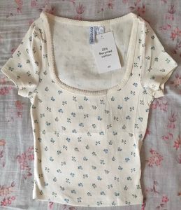 Cute Floral Print Square Neck Top