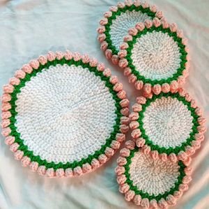 Crochet Pink Tulip Coasters Set