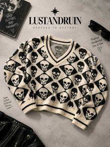 SKULL PATTERN V-NECK KNIT SWEATER