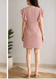 Chic Pink Ruffled Sleeve Dress
