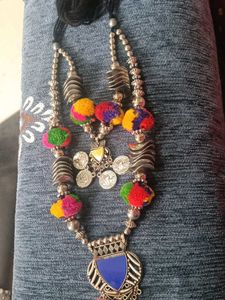 vibrant oxidized silver boho tribal necklace with