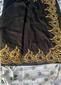 Elegant Black Saree with Gold Embroidery