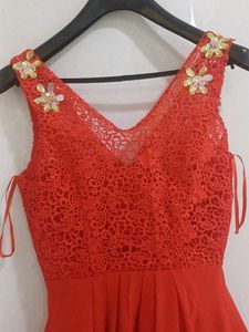 Elegant Red Lace Evening Gown