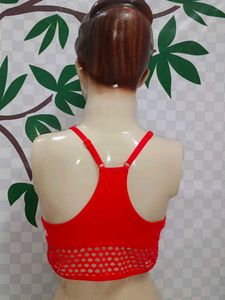 (100)Red Mesh Sports Bra