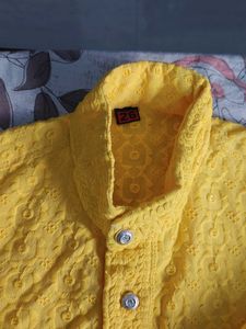 Kids Yellow Chikankari Kurta with Pants