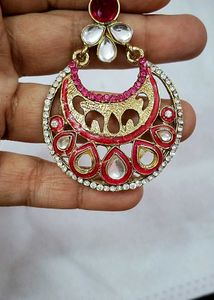 Elegant Red &amp; Gold Chandbali Earrings