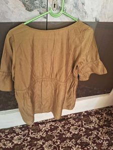 Linen Blend Square Neck Peplum Top