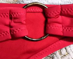 Red Bikini Bottom with Gold Rings