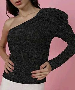 Shein Party One Shoulder Puff Sleeve Chic Top🖤