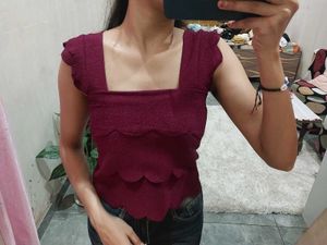 Chic Burgundy Square Neck Top