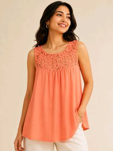Coral Lace Trim Sleeveless Top