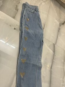 Cute Heart Print Light Wash Jeans