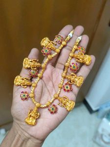 Gold Plated Lakshmi Necklace &amp; Earrings Set