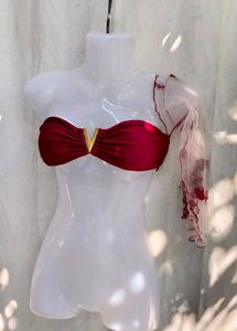 361110. Women's Red Bikini Top with Gold Accent