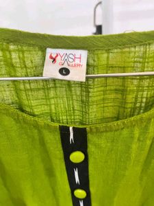Vibrant Lime Green Kurta with Black Accents