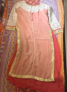 Peach Kurta  with Lace Sleeves