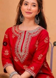 Beautiful Red Embroidered Kurta