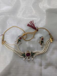 Elegant Pearl &amp; Ruby Necklace Set