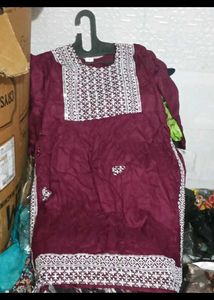 Maroon Embroidered Kurta with pant size xl