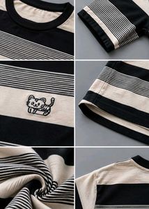 BLACK AND CREAM STRIPED T-SHIRT DRESS