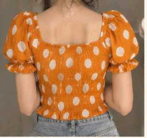 Orange Polka Dot Smocked Top