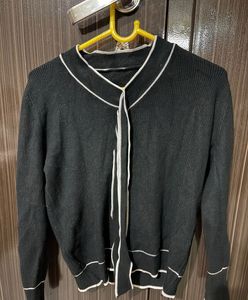 Black Cardigan with White Trim