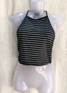 Striped Halter Neck Crop Top