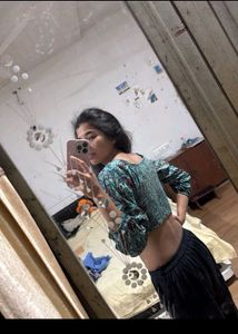 Bohemian Print Long Sleeve Crop Top
