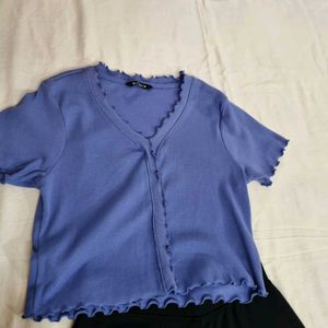 Zudio Cute Blue Ribbed Crop Top