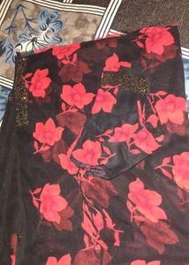Black Floral Saree with Blouse Piece