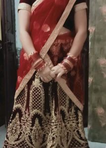 Dark Maroon Velvet Bridal Lahenga