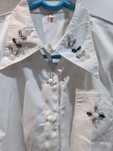 Girls White Embellished Shirt