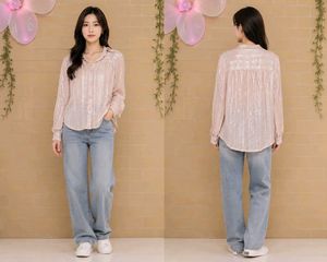 Sheer Striped Button-Up Shirt