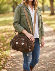 Chic Brown Shoulder Bag with Charms
