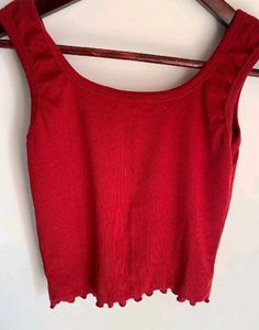 Red Ribbed Crop Tank Top