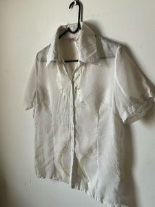 Sheer White Button-Up Blouse