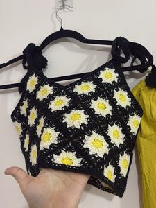 Trendy Crochet Top &amp; Wide-Leg Pants Set