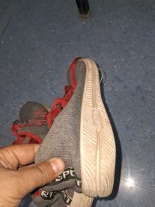Gray &amp; Red Athletic Sneakers