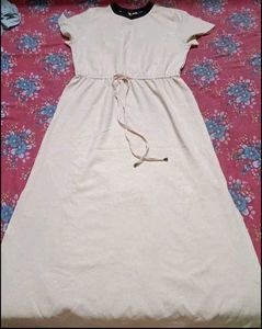 Cream Maxi Dress with Drawstring Waist