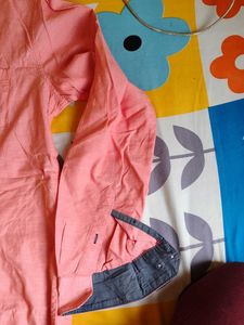 Men's Coral Mandarin Collar Shirt