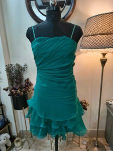 Stunning Teal Ruched Ruffle Dress