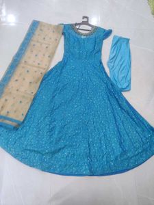 Beautiful Blue Designer Anarkali Suit Set with Dup