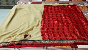 designer red and cream sari with blouse