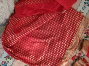 Red Banarasi Silk Saree with Blouse