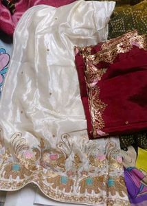 Elegant Cream &amp; Red Lehenga Choli