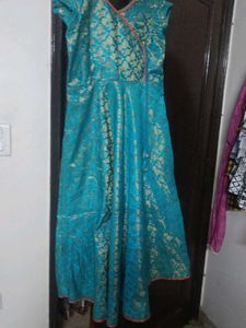 Teal Brocade Anarkali Gown
