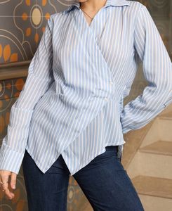 Blue & White Striped Wrap Shirt