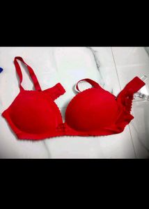 Red Padded Lace Trim Bra